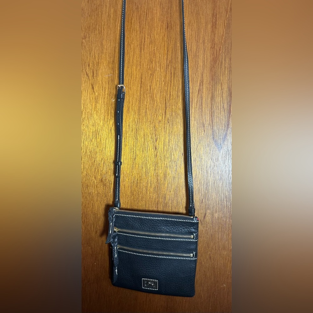 Dooney & Bourke Black Pebbled Leather Adjustable Strap Zip Crossbody Bag